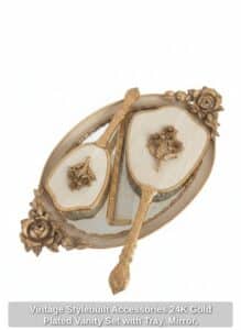 Vintage-Stylebuilt-Accessories-K-Gold-Plated-Vanity-Set-with-Tray-Mirror-Brushes-and-Comb
