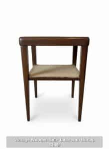 Vintage-Wooden-Side-Table-with-Burlap-Shelf