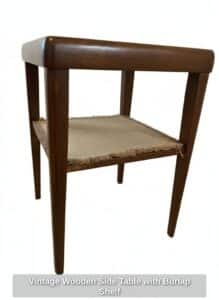 Vintage-Wooden-Side-Table-with-Burlap-Shelf-second-image