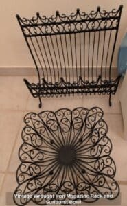 Vintage-Wrought-Iron-Magazine-Rack-and-Sunburst-Bowl