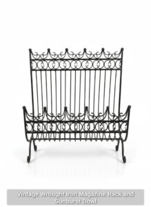 Vintage-Wrought-Iron-Magazine-Rack-and-Sunburst-Bowl-second-image
