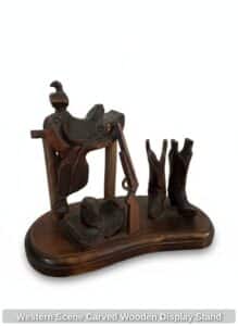 Western-Scene-Carved-Wooden-Display-Stand