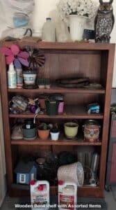 Wooden-Bookshelf-with-Assorted-Items