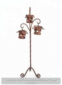 Wrought-Iron-Candelabra-with-Three-Caged-Lanterns