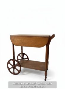 Antique-Drop-Leaf-Tea-Cart-with-Silver-Plated-Tea-Set