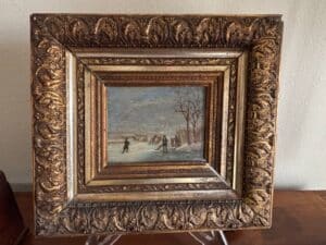 Antique-Dutch-Winter-Scene-Oil-Painting-by-Louis-Schepens