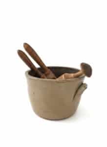 Antique-Stoneware-Crock-with-Wooden-Utensils