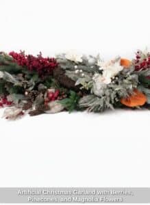 Artificial-Christmas-Garland-with-Berries-Pinecones-and-Magnolia-Flowers