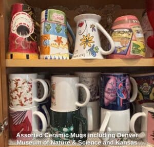 Assorted-Ceramic-Mugs-including-Denver-Museum-of-Nature-Science-and-Kansas-souvenir-mugs