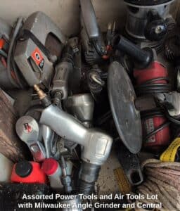 Assorted-Power-Tools-and-Air-Tools-Lot-with-Milwaukee-Angle-Grinder-and-Central-Pneumatic-Air-Tools