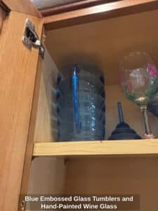 Blue-Embossed-Glass-Tumblers-and-Hand-Painted-Wine-Glass