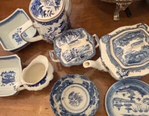 Blue-and-White-Transferware-Ceramic-Serving-Pieces-Spode-Willow-and-Chinoiserie-Patterns