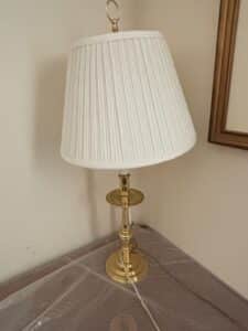 Brass-Candlestick-Table-Lamp-with-Pleated-Shade-by-Stiffel
