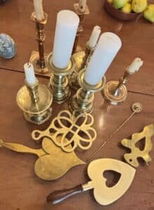 Brass-Fireplace-Tools-and-Candlesticks-Set