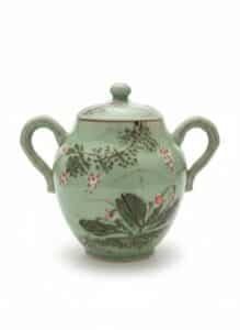 Celadon-Glazed-Ceramic-Teapot-with-Floral-Motif