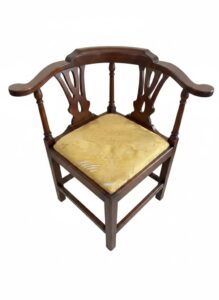 Chippendale-Style-Mahogany-Corner-Chair-with-Carved-Back-and-Floral-Upholstery