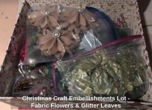 Christmas-Craft-Embellishments-Lot-Fabric-Flowers-Glitter-Leaves