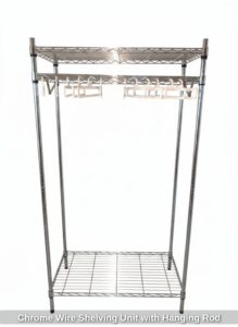 Chrome-Wire-Shelving-Unit-with-Hanging-Rod