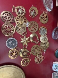 Collection-of-Antique-English-Horse-Brasses-and-Medallion