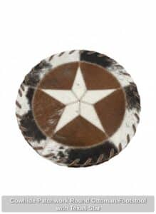 Cowhide-Patchwork-Round-Ottoman-or-Footstool-with-Texas-Star