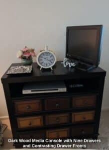 Dark-Wood-Media-Console-with-Nine-Drawers-and-Contrasting-Drawer-Fronts