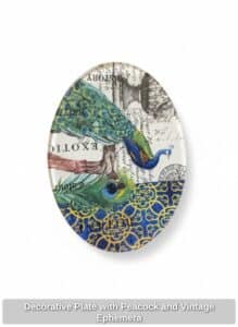 Decorative-Plate-with-Peacock-and-Vintage-Ephemera