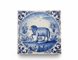 Delftware-Tile-with-Two-Sheep