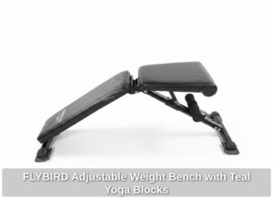 FLYBIRD-Adjustable-Weight-Bench-with-Teal-Yoga-Blocks