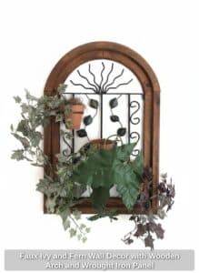 Faux-Ivy-and-Fern-Wall-Decor-with-Wooden-Arch-and-Wrought-Iron-Panel