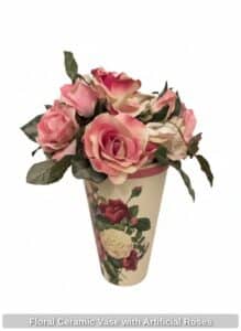 Floral-Ceramic-Vase-with-Artificial-Roses