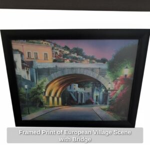 Framed-Print-of-European-Village-Scene-with-Bridge