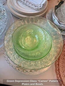 Green-Depression-Glass-Cameo-Pattern-Plates-and-Bowls