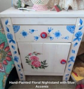 Hand-Painted-Floral-Nightstand-with-Blue-Accents