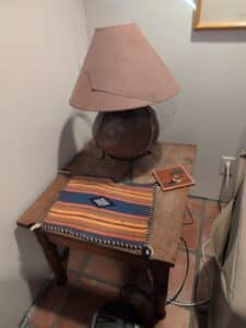 Hand-Painted-Pottery-Table-Lamp-with-Rawhide-Shade