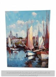 Impressionist-Seascape-with-Sailboats-by-Andre-Hambourg