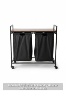 Industrial-Style-Double-Laundry-Hamper-with-Shelf-and-Wheels