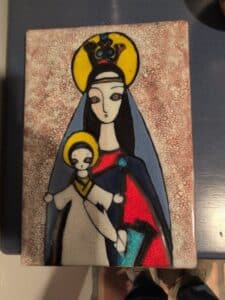 Mid-Century-Modern-Ceramic-Plaque-of-Madonna-and-Child