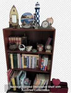 Nautical-Themed-Decorative-Shelf-with-Assorted-Collectibles
