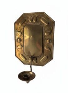 Octagonal-Brass-Repouss-Wall-Sconce-with-Candle-Holder