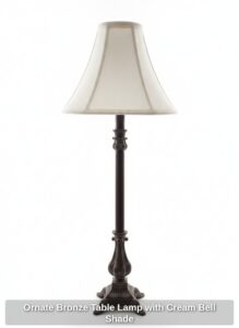 Ornate-Bronze-Table-Lamp-with-Cream-Bell-Shade