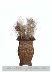 Ornate-Bronze-Tone-Square-Planter-with-Scrollwork