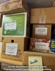 Orville-Redenbachers-Lightly-Salted-Popcorn-Scented-Candles-Mariahs-Wedding-Votive-Candles-and-Marilyn-Stember-White-Picket-Fences-with-Bluebirds-Decorative-Items