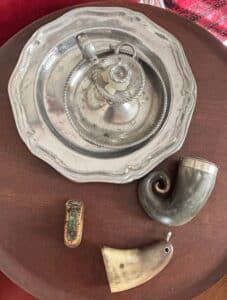 Pewter-Candlestick-Holder-and-Assorted-Horn-and-Metal-Accessories
