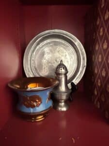 Pewter-Salt-Shaker-and-Plate-with-Decorative-Ceramic-Pot