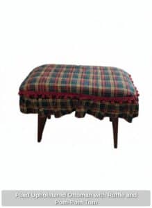 Plaid-Upholstered-Ottoman-with-Ruffle-and-Pom-Pom-Trim