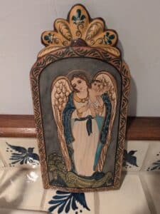 Religious-Ceramic-Plaque-of-Madonna-and-Child-with-Dragon-by-Catherine-Robles-Shaw