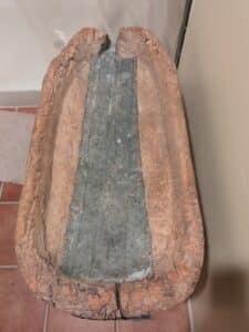Rustic-Carved-Wood-and-Metal-Trough-Stool-second-image