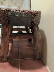 Rustic-Carved-Wood-and-Metal-Trough-Stool-third-image