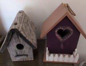 Rustic-Reclaimed-Wood-Birdhouse-and-Decorative-Plum-Birdhouse-with-Picket-Fence