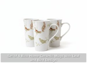 Set-of-Bico-Home-Ceramic-Mugs-with-Leaf-and-Bird-Design